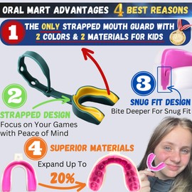 Oral Mart - Protector bucal juvenil con correa para niños (verde/amarillo) - Protector bucal deportivo con correa para fútbol, hockey sobre hielo, lacrosse, taekwondo, bandera de fútbol