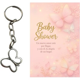Generico, Alonso Laak, Paquete de 25 Llaveros de Metal con Tarjeta para Baby Shower (Mariposa Rosa)
