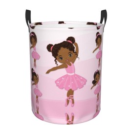 Gbuzozie Cute African American Black Girl Round Laundry Hamper Storage Basket Toys Cloth Organizer Bin For Home Bathroom Bedroom Dorm Nursery, 62l