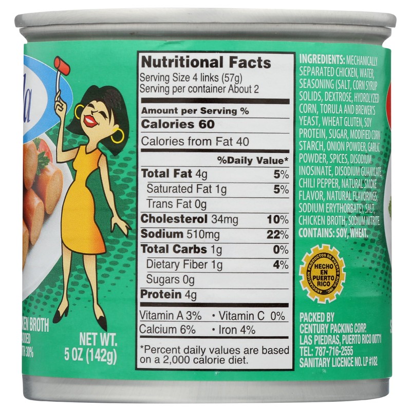 Carmela Chicken Vienna Sausage in Chicken Broth, Natural Smoke Flavor,