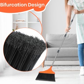 Heavy-Duty Angle Broom for Floor Cleaning with 52" Long Handle Stiff Bristle Angle Commercial and Industrial Broom, Indoor Outdoor Broom for Garage Kitchen Office Lobby Patio