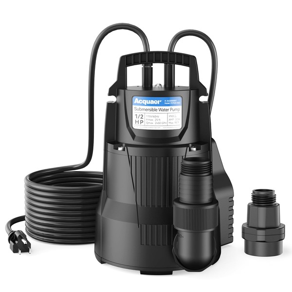 Acquaer 1/2 HP Automatic Sump Pump, 2450 GPH Submersible Water
