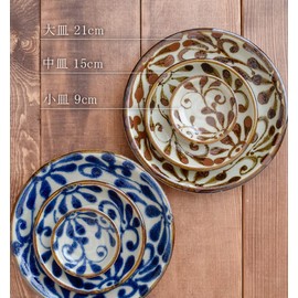 Tableware East Japanese Tableware, Platter, 8.9 inches (22.5 cm), Ryukyu Karakusa Ruri sh-014-01