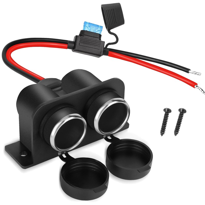 1PCS Cigarette Lighter Socket with Blade Fuse, 2-Socket Cigarette Lighter