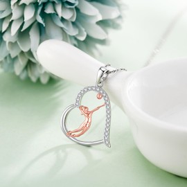 ONEFINITY Volleyball Necklace 925 Sterling Sliver Heart Pendant Volleyball Sports Necklace Volleyball Jewellery Gifts for Women Volleyball Lovers