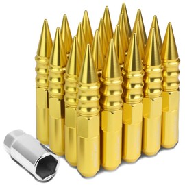 60mm Aluminum M12 x 1.5 6-Point 20mm OD Gold 20 Lug Nuts with 63mm Caps Set Adapter, Gold