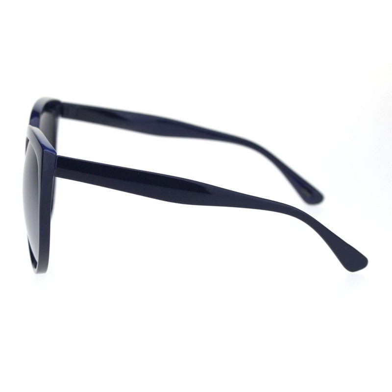 Womens Oversized Boyfriend Style Plastic Retro Horn Sunglasses Navy Silver