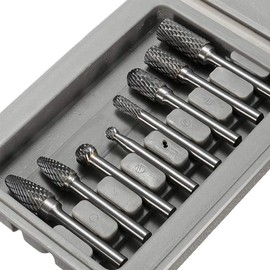 8pcs Carbide Rotary Burr Set, Double Cut 1/4''(6.35mm) Shank Solid Carbide Rotary Burr Set for Die Grinder Drill for Woodworking,Drilling, Metal Carving, Engraving, Polishing by YEEZUGO