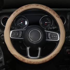 Wood Grain Steering Wheel Cover, 14.5-15 inch, Beige