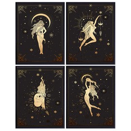Boho Wall Decor for Women - Bohemian Home Decor - Wicca, Wiccan, Witch, Witchy Magic Pagan Supplies, Gifts - Celtic Black Magic Fairy Woman Wall Art - Celestial Goddess Moon Wall Decor