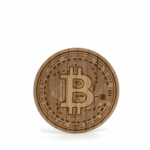 BITCOIN Cherrywood Veneer Sticker - 3" Rustic Wooden Decal for