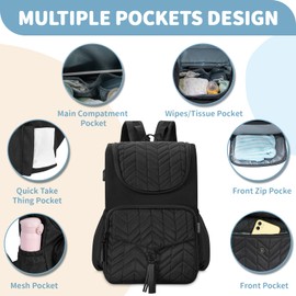 Large Capacity Diaper Bag Backpack, Travel Diaper Backpack with Stroller Strap, Washable Changing Pad, Pacifier Case, Travel Mini Maternity Bags for Dad Mom - Black