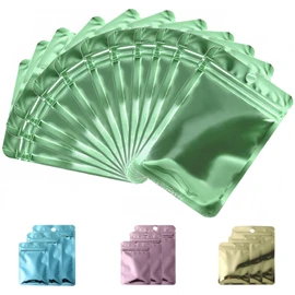 Rimiko 100pcs Resealable Sample Bags, Small Ziplock Mylar Bags with Hanging Hole, Clear Foil Bags for Sample Packaging, Retail, Food and Items Storage (Metallic Green, 3.1"x5.1")