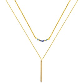 Joob Joob 24k Gold Plated Layered Choker Necklace for Women – Dainty Pendant Stackable Boho Necklace Set for Layering – 2 Layer Blue Crystal