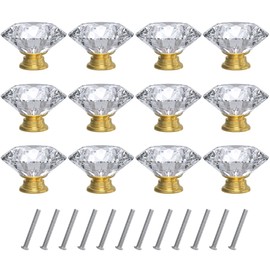 Tomorotec 12-Pack 40mm White Crystal Glass Cabinet Drawer Pull with Gold Base for Modern & Classic Styles, Easy-to-Install Elegant Home Decor Upgrade with Durable Hardware for Vanity, Wardrobe, Desk
