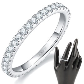 MINDDHA 14K Gold/White Gold Plated Rings- Cubic Zirconia Simulated Diamond Stackable Ring Eternity Bands for Women/Silver Ring, Gold Ring for Women- 1.5mm, 1.5mm Band Size 4-12, 11, Metal, Cubic