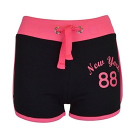 NOROZE Girls New York Print Drawstring Hot Pants Runner Shorts (7-8 Years, Black)