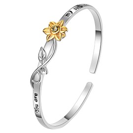 Oidea You Are My Sunshine Bracelet: Gold-Plated Cubic Zirconia Sunflower Bracelet Adjustable Cuff Bangle Bracelet Anniversary Birthday Christmas Gifts for Her Daughter Wife Sister Mother