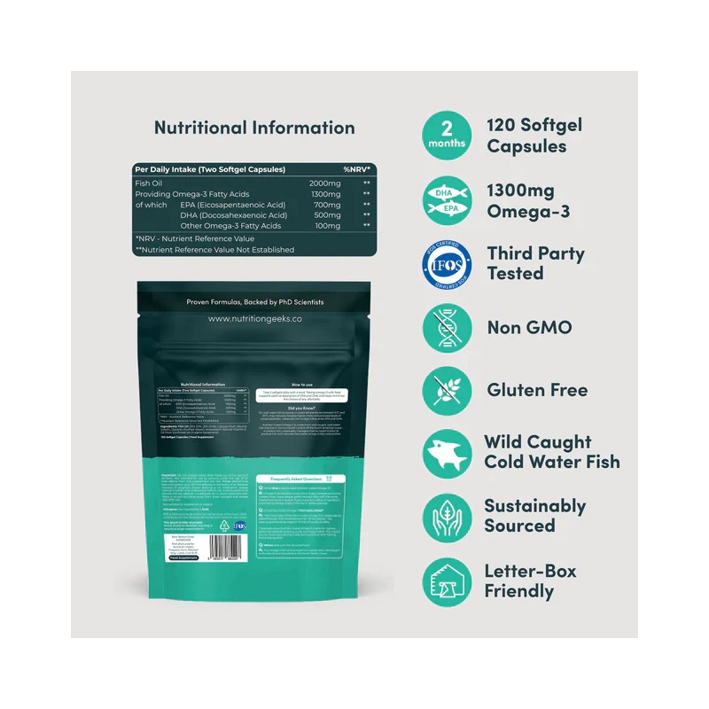 Nutrition Geeks Omega 3, 120 softgel capsules, 2 month supply