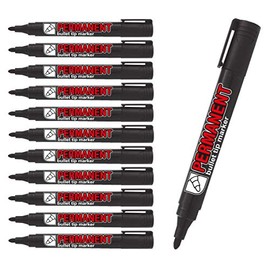 CROWN Permanent Markers Bullet Tip Markers - Pack Of 12 - Permanent Ink - Black - 2mm Line