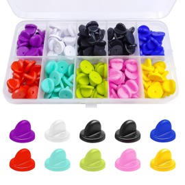 DUFEIMOY 150Pcs Rubber Pin Backs Locking, Locking Pin Backs with Storage Case, Pin Backs Pin Keepers for Brooch Tie Hat Badge Insignia, Multicolor Silicone Pin Locks