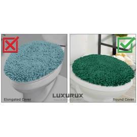 LuxUrux Toilet Lid Cover with Stretch Fit Elastic Band – Chenille Microfiber Toilet Seat Non-Slip Cover for Bathroom – Soft Plush, Machine Wash And Dry, Comfort & Clean Look (18 x 18'', Light Gray)