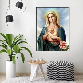 5D Diamond Painting Kits Religious Full Drill Round Beads Diamond Art Virgin Mary Goddess Gems Stone Cross Stitch DIY Diamond Painting by Number Kits Wall Decoration 12x16 Inch