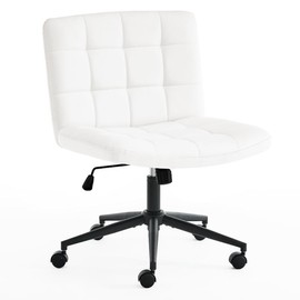 Furnimart Oversized Swivel Criss Cross Chair with Wheels, Wide Armless Desk Chair for Home Office, Height Adjustable Wide Seat - Color: PU Leather White
