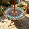 qchdln Outdoor Round Tablecloth with Umbrella Hole Water Resistant Zipper