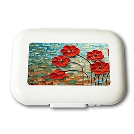 Small Weekly Pill Case - Red Paint Flowers Travel Pill Organizer Box for Travel Safe Plastic Material 7 Small and 1 Large-Compartment