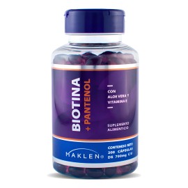 Biotina  Pantenol, Vitamina E  200 Softgels  Maklen Sin Sabor                                                                                         