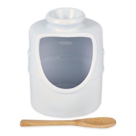 RSVP International Stoneware Salt Pig and Spoon Set, Wide Mouth, Dishwasher Safe, 3x3.25x5", White