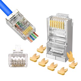 20 Pack RJ45 Cat6a Cat6 Connector for 23 AWG Gold Plated 8P8C Pass Through Shielded Modular Ends Plug