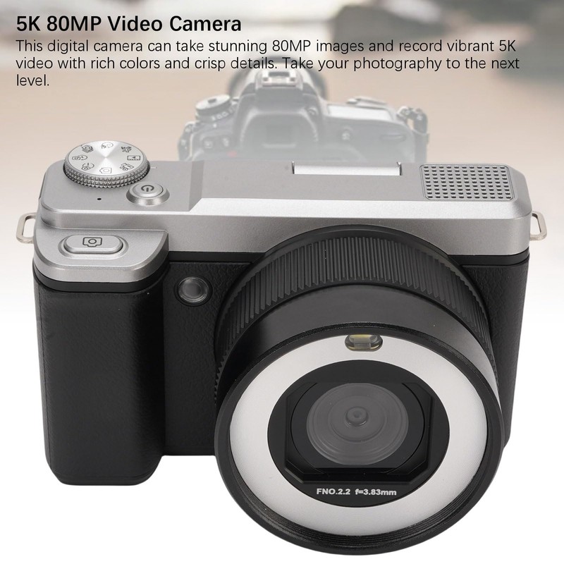 5K Digital Camera, 80MP WiFi Vlogging Camera for Photography with