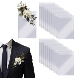 Heclia Pocket Boutonniere Plastic Sleeve Square Corsage Flowers Holders Boutonniere Pocket Insert for Men Wedding Anniversary Pockets Protector for Groom Groomsmen Prom Homecoming 20pcs No Flowers