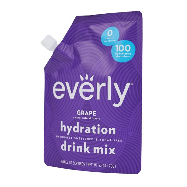 Everly Grape Hydration - Drink Mix Powder, Sugar Free, Natural Sweeteners (Stevia & Organic Erythritol), No Calories, Keto Diet, Water Flavoring and Water Enhancer – Pouch, 30 servings