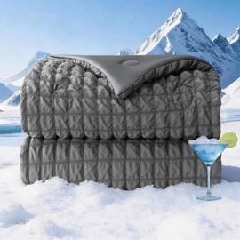 bedsmile Seersucker Cooling Comforter Queen Size, Q-Max 0.45 Reversible Cooling Blanket for Hot Sleepers, Breathable Lightweight Silk Smooth Summer Bedding, Quilted Ice Blanket, Dark Gray