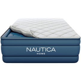 Nautica Home Cloud Supreme Air Mattress Inflatable Bed for Guests, Travel and Camping: Offset Coil Construction with Built in Pump, 2 Minute Inflation, and Zip Off Pillowtop, 20" Queen