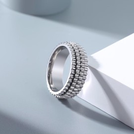 Adreamz 8mm Silver Stainless Steel Gear Spinner Ring - Men's Spinning Two Gear Edge Ring - 10.5