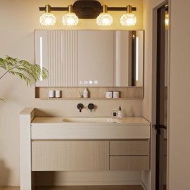 Lightdot 4-Light Bathroom Vanity Light, 23.6" Modern Bathroom Light Fixtures with Clear Crystal Waterproof Shades, Rust-Proof Horizontal Gold and Black Vanity Lights Over Mirror for Cabinet Hallway