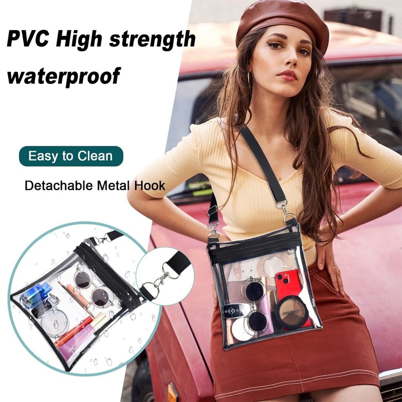 透明バッグ 仕事用 スタジアム承認クリアバッグ 調節可能なショルダーストラップ クリアバッグ ショルダー 軽量 プラスチック 通勤 バッグ