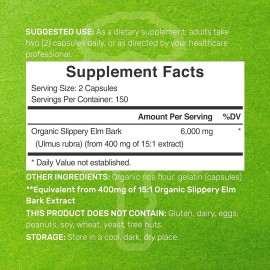 Deal Slippery Elm Bark 6000mg 300 Caps Non GMO/No Preservatives/