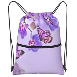 Famame Purple Orchid Butterfly Drawstring Backpack String Bag Sackpack For Gym Shopping Beach Sport Yoga