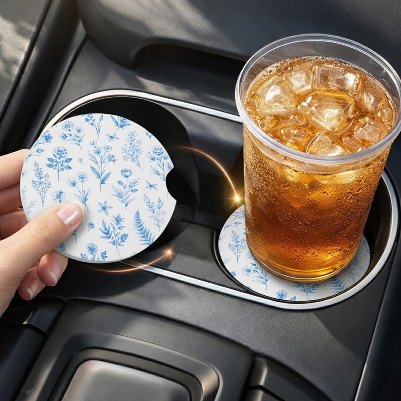 Ceramic Car Coasters, 2 Pack, 2.64" Absorbent Car Cup Holder