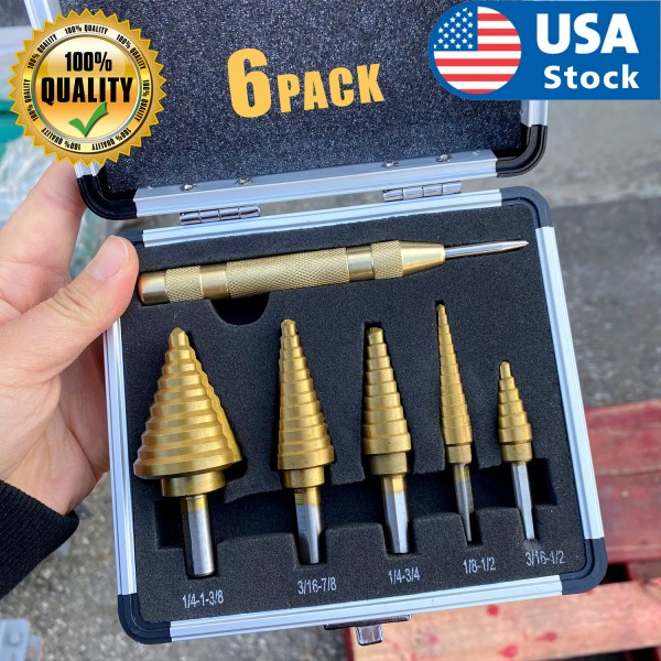 Unbranded HSS 6PCS Titanium Step Drill Bit Set W Automatic