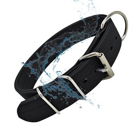 Large Dog Collar with Heavy Duty Double Buckle & D Ring | Vinyl Coated, Custom Fit, Adjustable Biothane Dog Collar (Black, L)