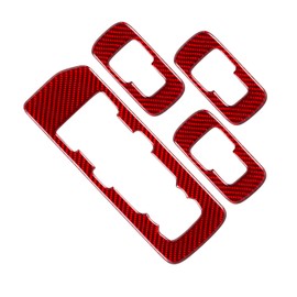 ramuel Compatible with Carbon Fiber Window Lift Switch Panel Decoration Frame Cover Interior Accessories 4PCS for Ford F150 2015 2016 2017 2018 2019 2020 (Red)