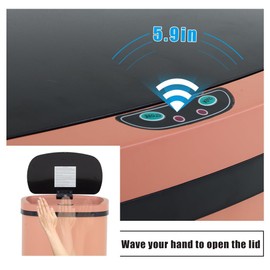 BestOffice | 13 Gallon Stainless Steel Trash Can with Lid | Pink | Automatic Touchless Garbage Can | Odor Control | Modern Oval Design | Easy to Clean | Fits Any Kitchen, Bathroom, Office or Home