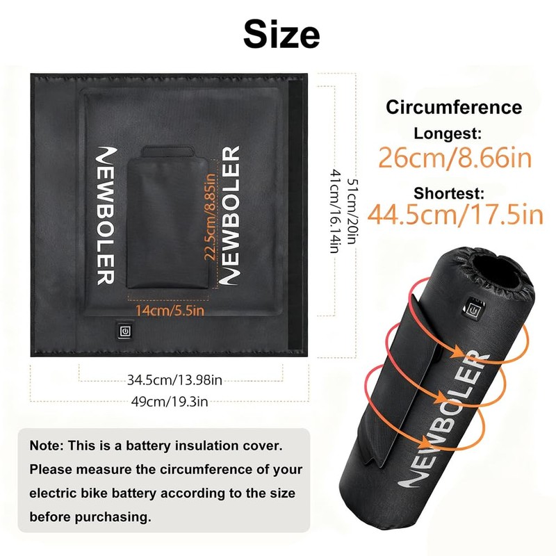 INLETTER 2-in-1 Waterproof E-Bike Battery Cover with Removable Heating Pad