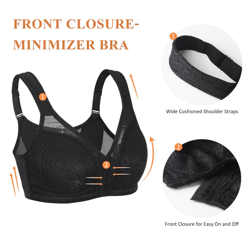 DotVol Women's Full Figure Front Closure Wirefree Jacquard Back Support